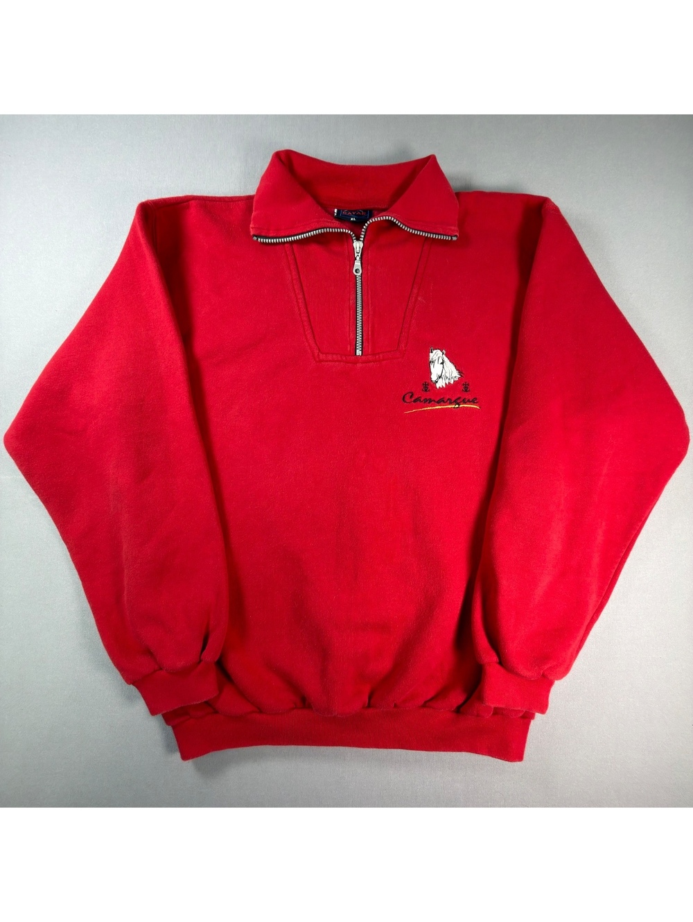 VTG Camargue Horse Quarter Zip Fleece Sweatshirt Red Embroidered Mens XL